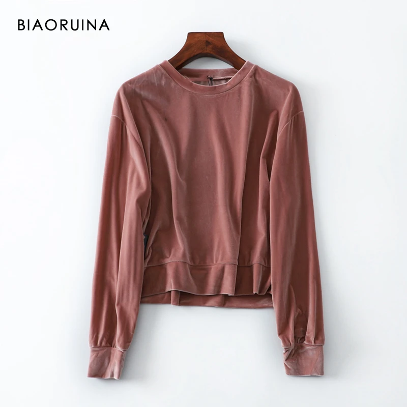 BIAORUINA 3 Colors Women's Velour Solid Loose Wild Sweatshirt Round Neck Female Casual Everyday All-match Pullover Active Wear | Женская