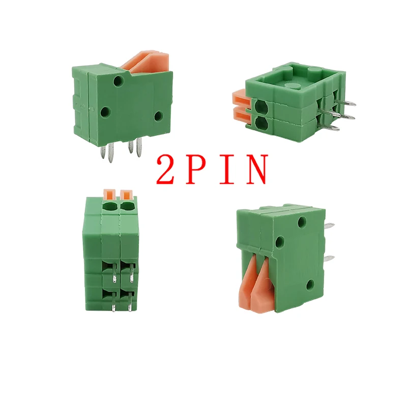 5/10 pces ângulo direito 2.54mm kf141r 2-10pin mola screwless pcb montado conector de fio do bloco de terminais 26-20awg conector elétrico