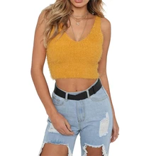 Kawaii короткий свитер Женский вязаный пуловер корейский черный милый пушистый свитер жилет женский винтажный короткий топ с v-образным вырезом свитер