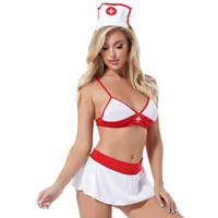 Sexy Nurse Cosplay Costume Unlined Bra with Mini Skirt Hair Hoop G-string 1