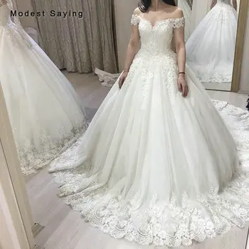 

Sexy Ivory Ball Gown Off the Shoulder Pearls Lace Wedding Dresses 2019 Formal Women Bridal Gowns vestido de noiva Custom Made