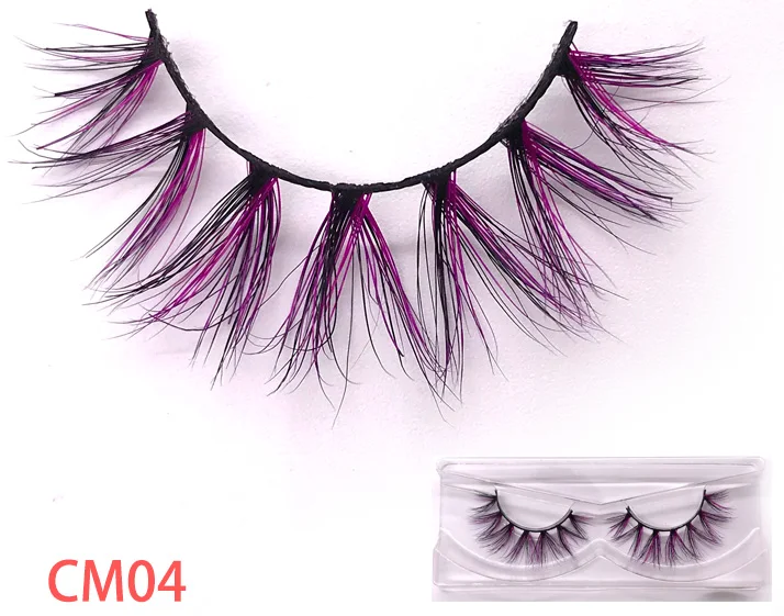 CM04 New color 3D luxury mink lashes wholesale natural long individual thick fluffy colorful false eyelashes Makeup Extension Tools - Цвет: CM04