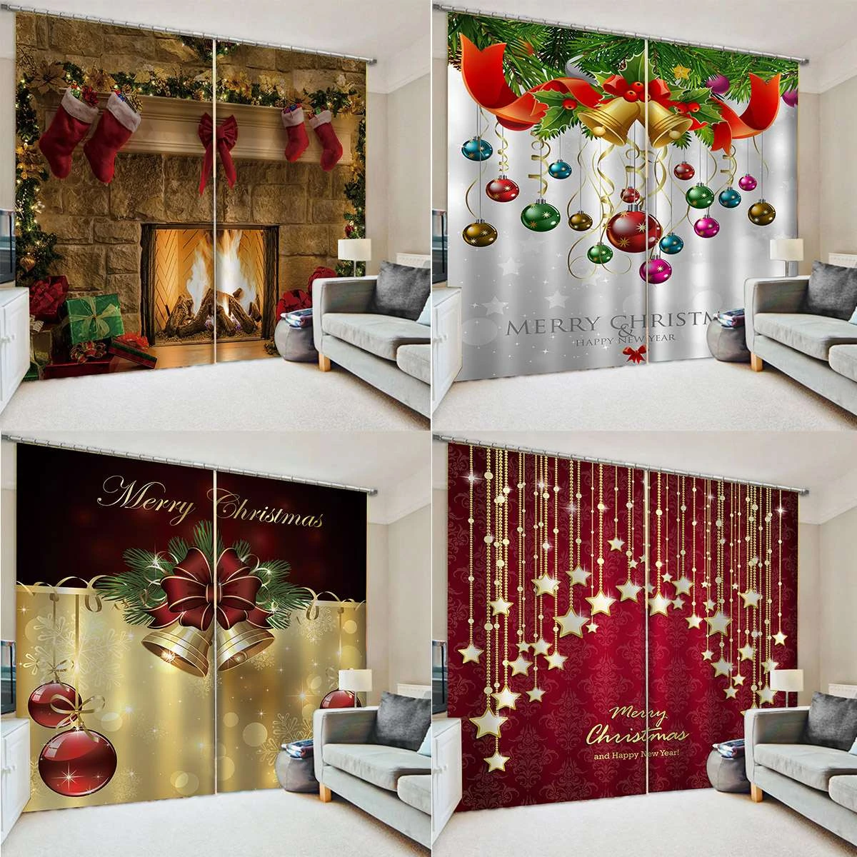 2 sztuk boże narodzenie noworoczne dekoracje zasłony do salonu dekoracja  sypialni świąteczne gwiazdki Snow Bell zasłona Home Decor|Zasłony| -  AliExpress