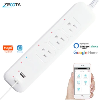 

WiFi Smart Power Strip 3 AC US Plug Outlets Wireless Sockets with USB Remote Independently Control work with Alexa Google Home