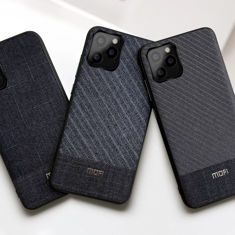 Чехол для iPhone 11, чехол для iPhone 11 Pro, чехол Mofi для iPhone 11 Pro Max, мягкая мужская темно-синяя полосатая ткань из шамбре