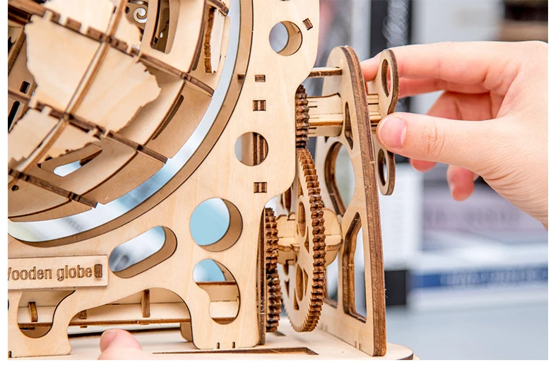 Деревянный глобус 3D головоломка DIY механический привод модель комплект Трансмиссия шестерни повернуть конструктор фигура украшения дома и офиса игрушки