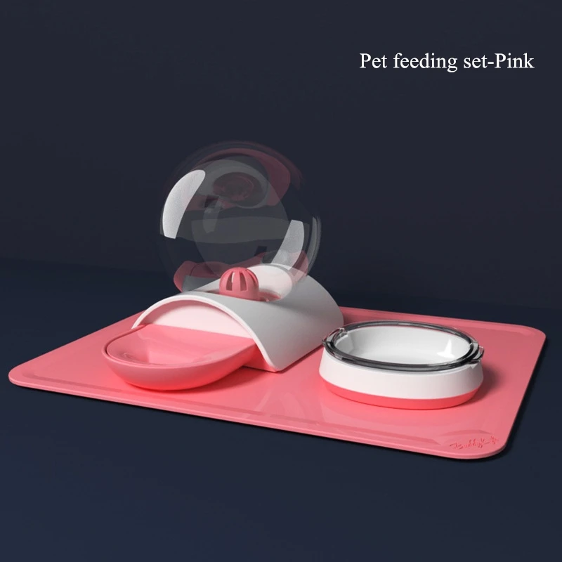 Pet feeding set-Pink Поильник для собаки набор бутылка с водой для домашних животных для кормления собачий контейнер для еды Силиконовый коврик фильтр с активированным углем для кошек Стекло миска для собаки, домашних животных поставки - Цвет: Pet feeding set-Pink