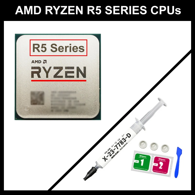 Amd ryzen 5 processadores com graxa térmica amd am4 cpu ryzen 5 5600x com pasta térmica r5 3600x 6 núcleos cpu 2600 para b550 mobo