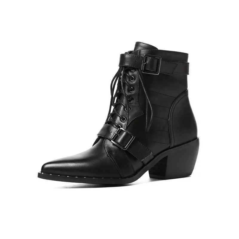 black not fur ASUMER/Новинка года; обувь из натуральной кожи; женские мотоботы; женские ботильоны с острым носком и пряжкой в европейском стиле; сезон осень-зима - Цвет: black not fur