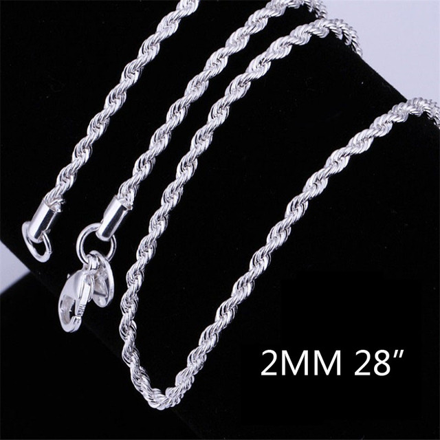 Sale Retail Wholesale Silver Plated Necklace Women Man Necklace 2mm16,18,20,22,24 Inch Twist Rope Chain Jewelry Accesory