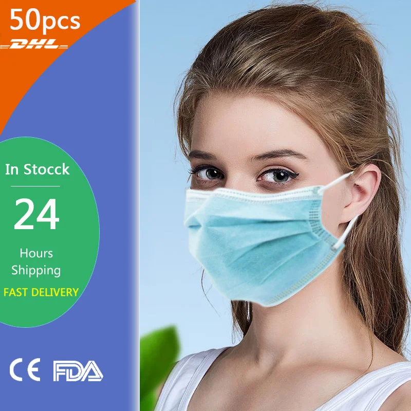 

50Pcs/Box Disposable Mask 3 Layers Anti-Pollution Mask Dust Protection Face Masks Elastic Ear Loop Disposable Dust Filter Safe