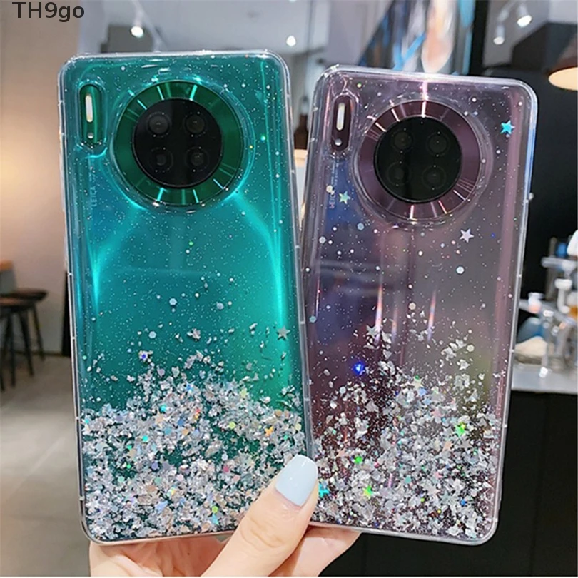 Liquid Glitter Clear Crystal Slim Silicone TPU Case Cover For Huawei Mate 10 20 30 Lite 9 Pro 20X Water-Resistant Phone |