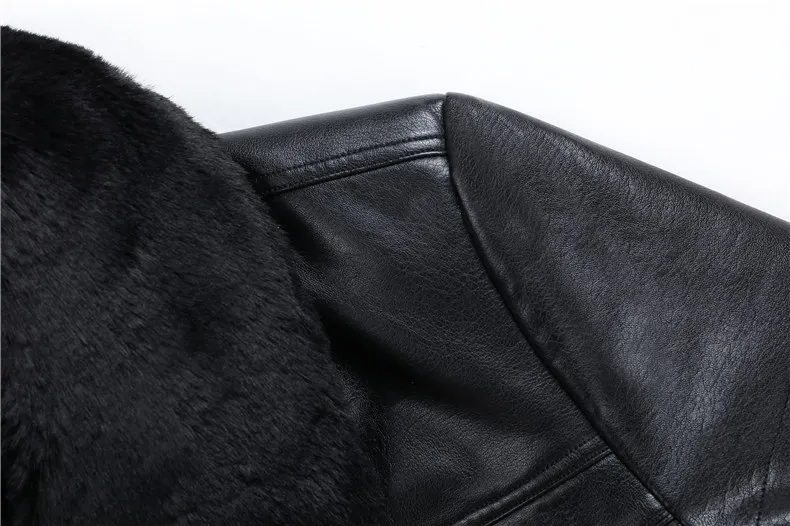 2019pu Hide Substance Warm Liner Coat MEN'S Zipper Doubled Fur Collar Leather Coat