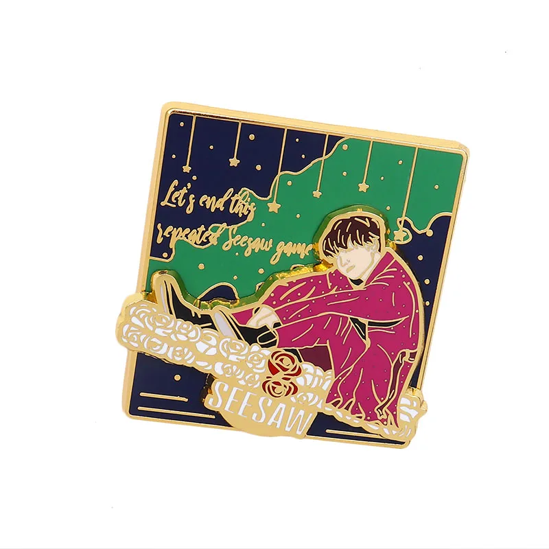 1 шт KPOP Bangtan Pin Seesaw Броши Let's End This Sepeated Seesaw игровые значки движущиеся комбинированные брошь, эмалированный штифт ювелирные изделия подарок