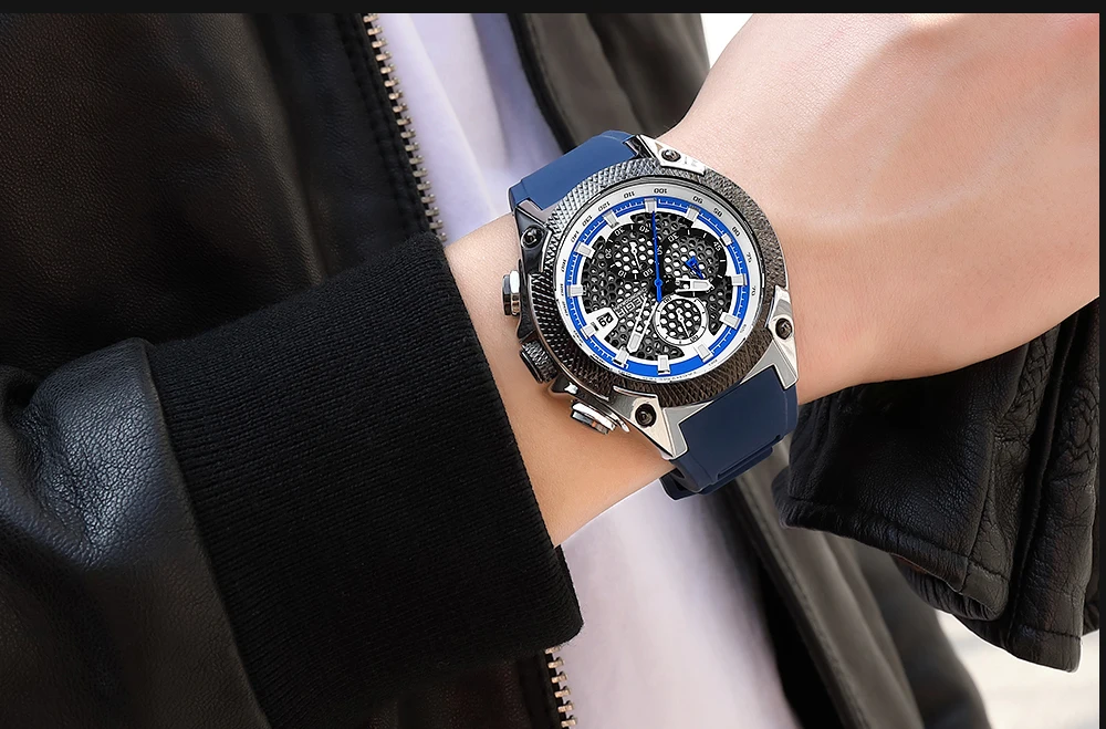 MEGIR роскошные часы мужские синий силиконовый кварцевый ремешок наручные часы Мужские лучший бренд военный хронограф часы Relogios Masculino 2127