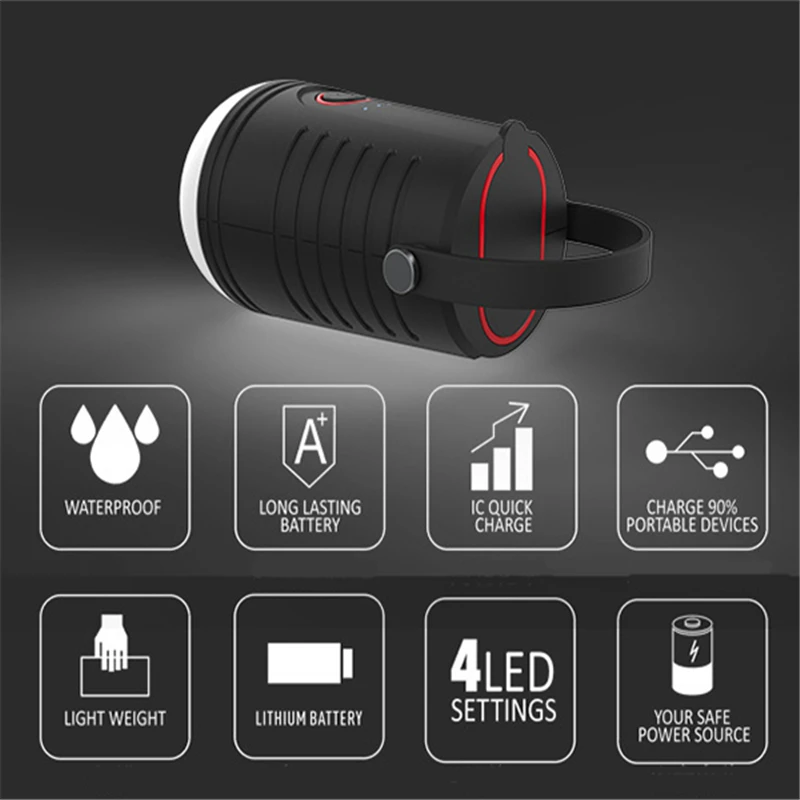 

XANES 4000mAh Powered Bank Camping Tent Light 4 Modes Lantern Rechargeable Emergency Lamp Torch Flashlight Spotlights Charging