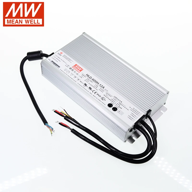 MEAN WELL Светодиодный источник питания HLG-600H-12A 12 В регулируемый светодиодный драйвер 110 В/220 В переменного тока до 12 В постоянного тока 40А 480 Вт Водонепроницаемый IP65 трансформатор