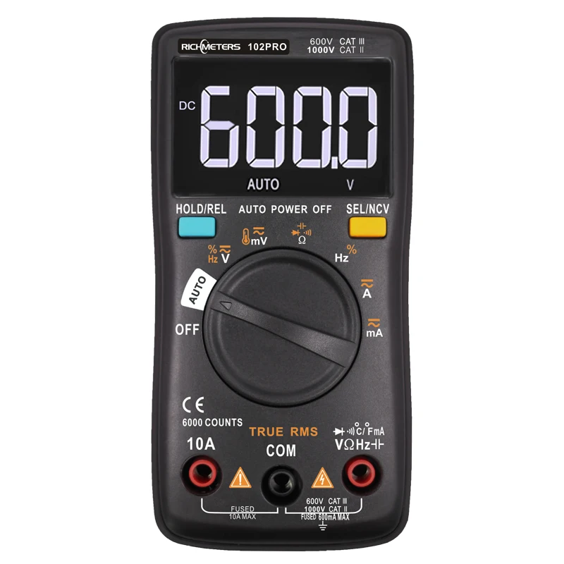 RM102 pro 102 мультиметр 6000 отсчетов задний светильник AC/DC Амперметр Вольтметр Ом частота диода температура - Цвет: RM102 pro