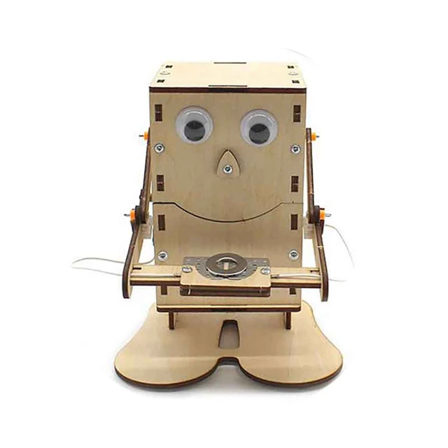 DIY Stem Toys Wood Model Coin Swallowing Robot Puzzle Toy Technology Science Education Kit Toys for Kids 5