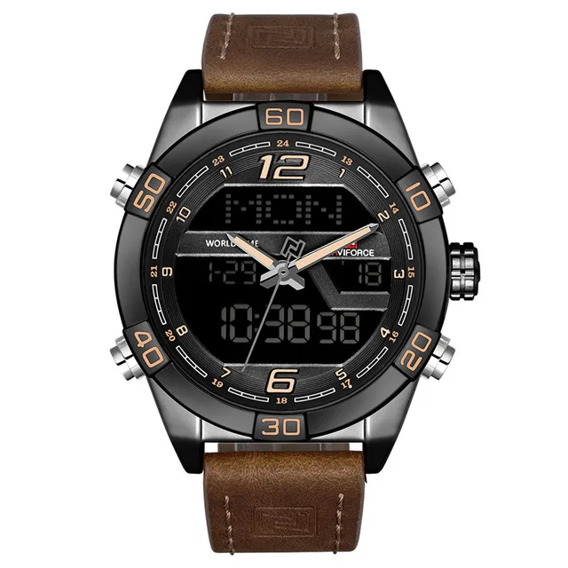 brown black black NAVIFORCE Топ люксовый бренд спортивные часы мужские модные повседневные цифровые кварцевые наручные часы мужские военные часы Relogio Masculino - Цвет: brown black black