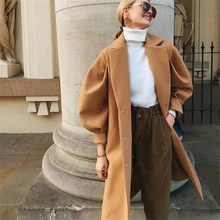 New Autumn and Winter 2021 Pure Color Line with Wool Coat Retro Loose Suit Collar Women's Wool Coat Fashionable Commuting New Autumn and Winter 2021 Pure Color Line with Wool Coat Retro Loose Suit Collar Women's Wool Coat Fashionable Commuting