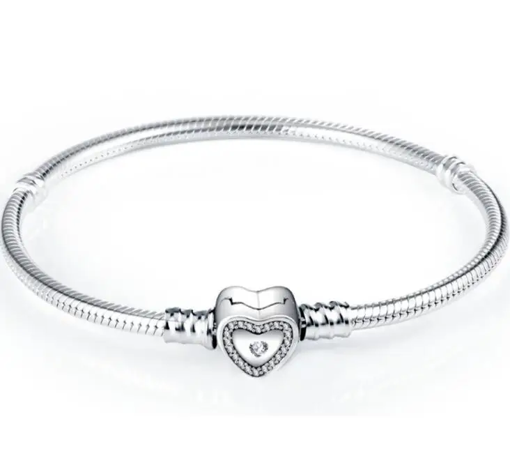 925 пробы серебряный браслет в виде сердца с кристаллами браслет подходит для леди из бисера Очаровательные Подвески модные ювелирные изделия
