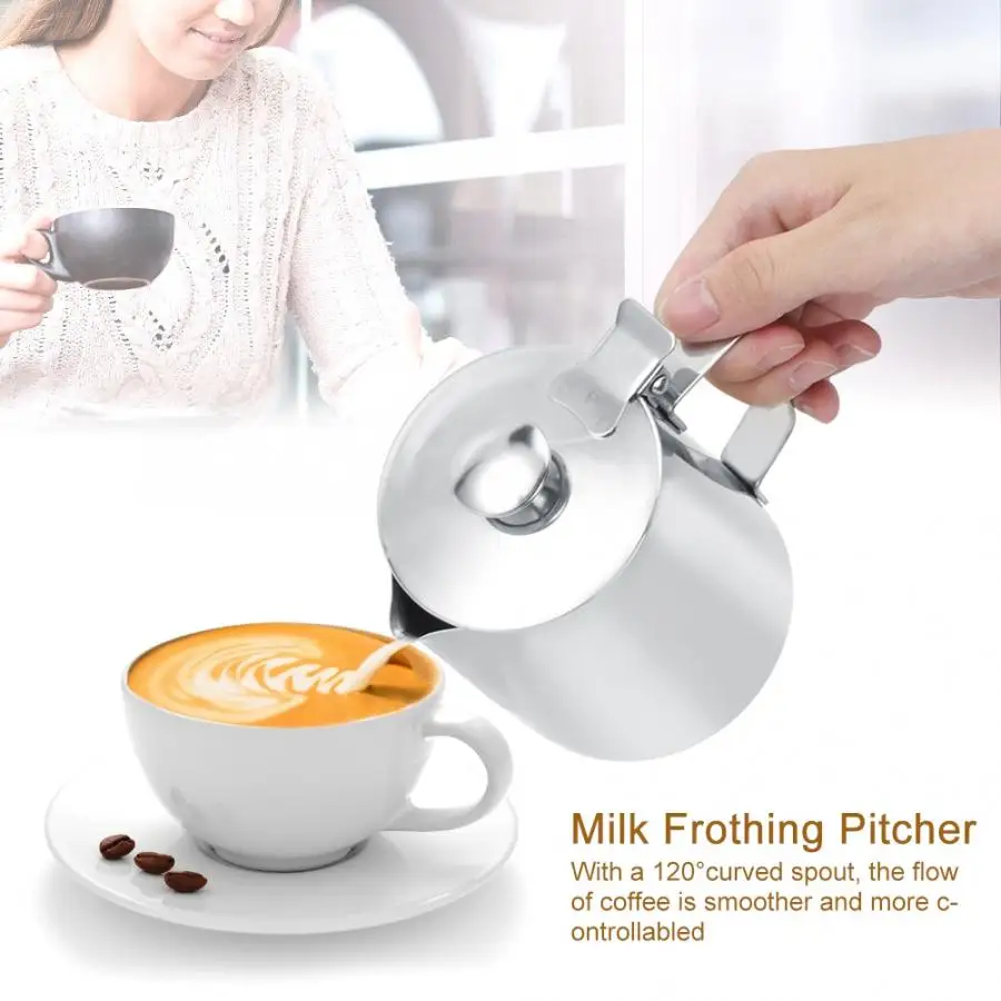 350ml Stainless Steel Milk Craft Coffee Latte Frothing Art Jug Pitcher Mug Cup with Lid | Дом и сад