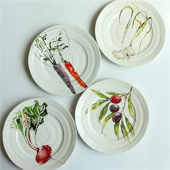 

Fruit Vegetable Pattern Ceramic Plate Breakfast Dessert Dish Fruit Plate Round Dish Home Decor Dropshipping