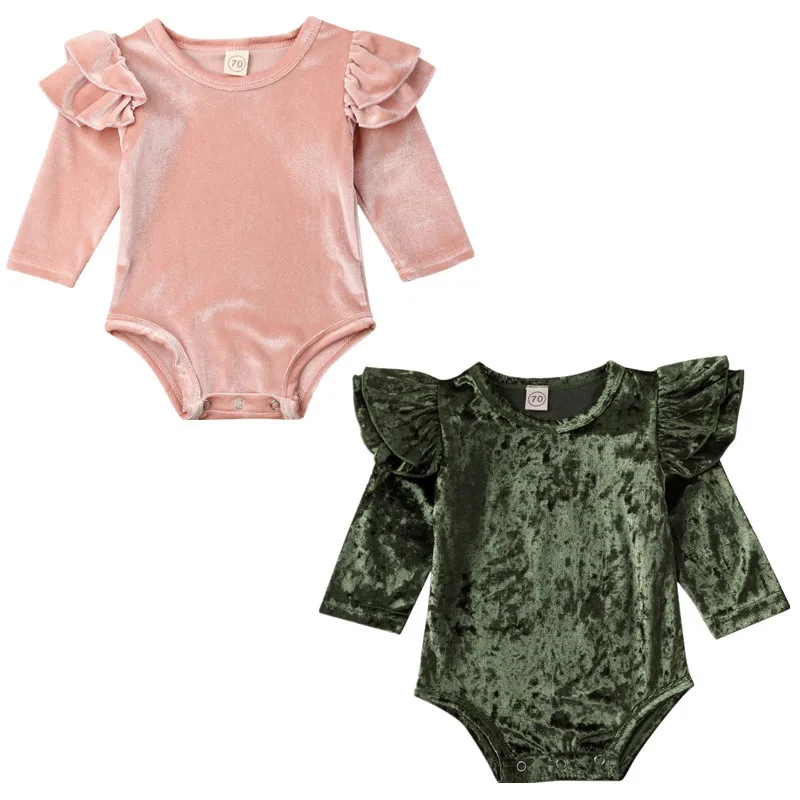 

Pudcoco Baby Spring Autumn Clothing Newborn Kid Baby Girl Warm Long Flying Sleeve Bodysuits Solid Color Velvet Jumpsuit Outfits