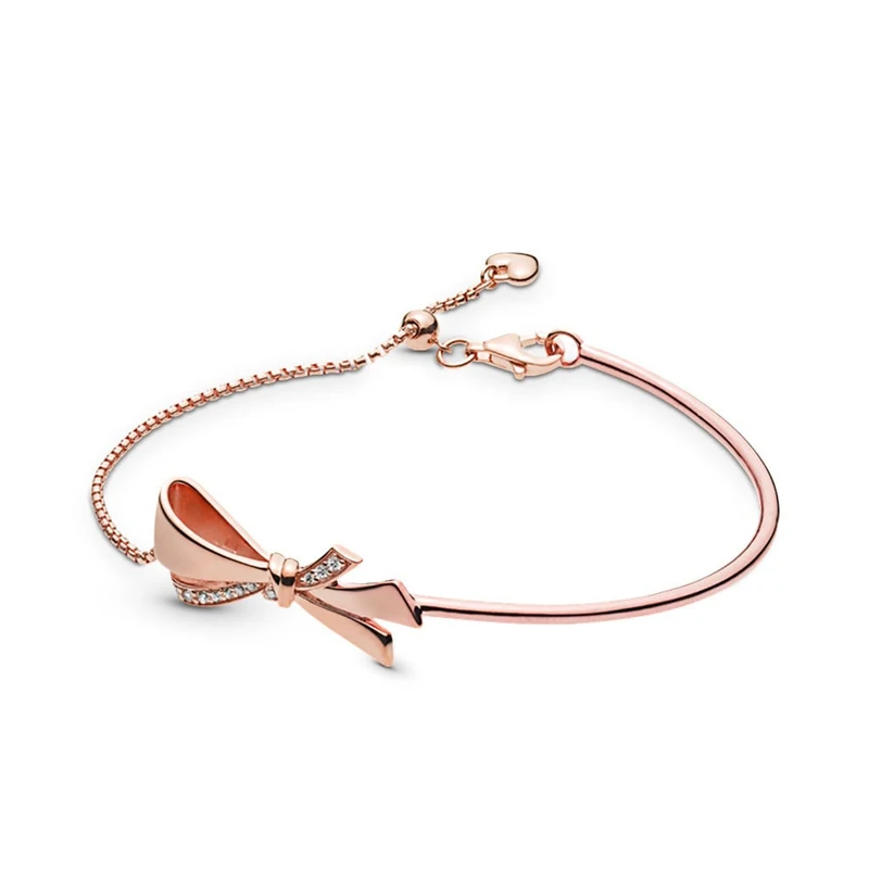 LISM [Wholesale] Winter New Bright Bow Sliding Bracelet Ladies Fashion Gift 925 Silver DIY Original Jewelry
