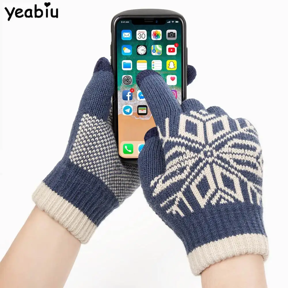 YEABIU, новинка, зимние мужские перчатки, уличные, теплые, полный палец, варежки, сенсорный экран, для взрослых, теплые мужские варежки, трикотажный подогреватель перчатки для мальчиков