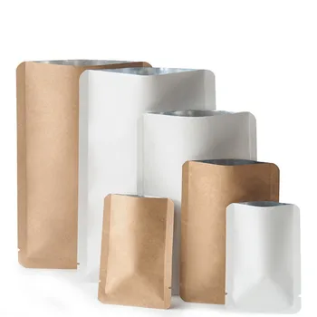 

100Pcs/lot Kraft Paper Round Angle Open Top Aluminum Foil Heat Seal Package Bags Dried Fruit Nuts Retail Food Storage Bags