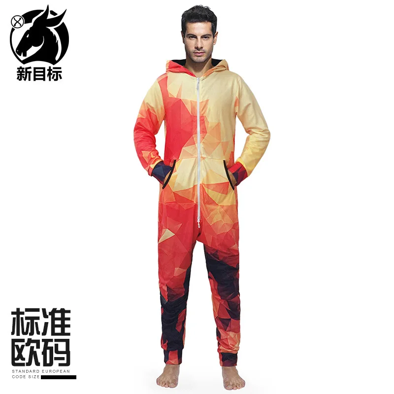 

Home Pajamas 2019 Autumn And Winter New Style Cross Border Gradient Geometric Grid Printed Large Size Onesie Loose-Fit Lard-buck