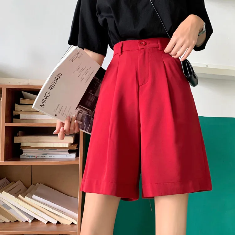 New Summer Knee Length Fashion New Women Shorts Skirts High Waist Casual Suit Shorts Wide Leg Women Short Pants Ladies Shorts