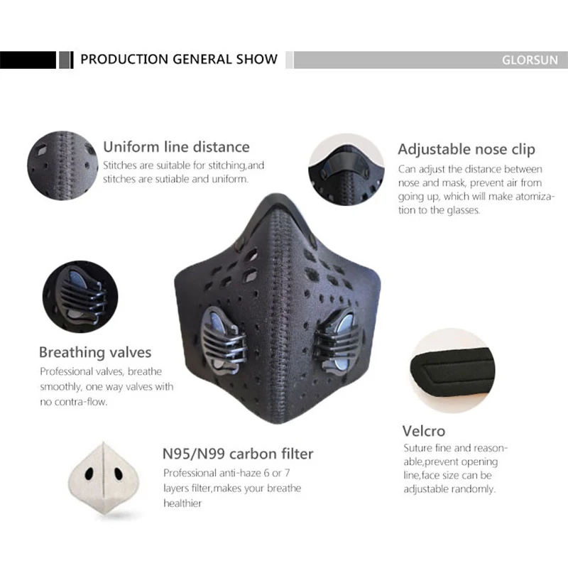 Double Air Valve Anti Dust Mask Pollution Mask Face Mask Anti PM 2.5 Pollen Dust Mask Anti-fog Activated Carbon Filter Outdoor