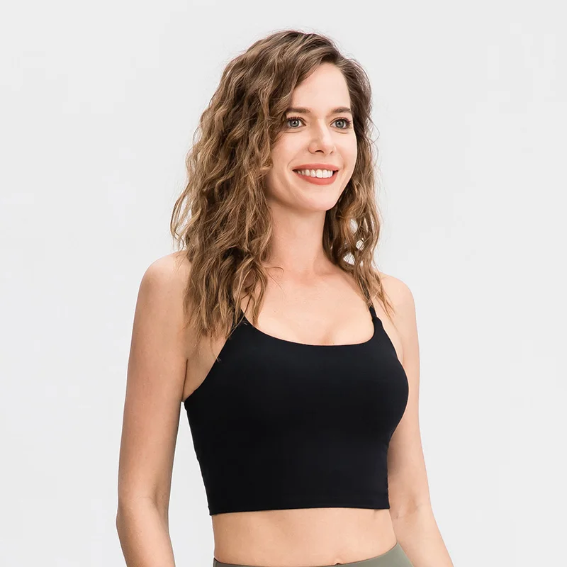 

Women Fitness Bras Crop Tops Women Plain Soft Nylon Yoga Workout Sports Bras Gym Push Up Padded With Removable Pads