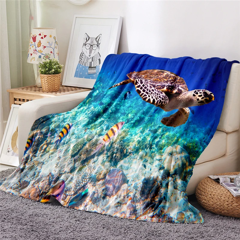 

Ocean Animals Blanket 3D Print Flannel Blanket Kids Girl Gift Blanket Home Textiles Holiday Beach Bed Cover Soft for Travel