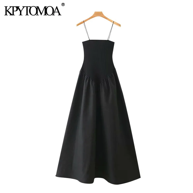 KPYTOMOA Women 2020 Chic Fashion Pathwork Strech Slim Midi Dress Vintage Backless A-line Thin Straps Female Dresses Vestidos KPYTOMOA Women 2020 Chic Fashion Pathwork Strech Slim Midi Dress Vintage Backless A-line Thin Straps Female Dresses Vestidos