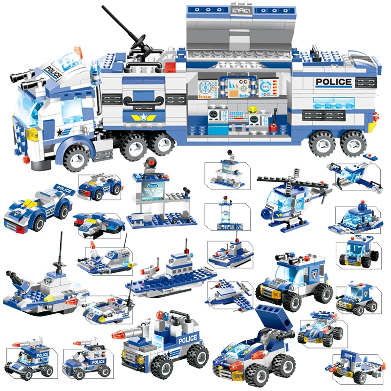 Ceny 762 sztuk zestaw klocków 8 w 1 Robot samolot samochód policja miejska SWAT Creator Playmobil Juguetes edukacyjne zabawki dla dzieci