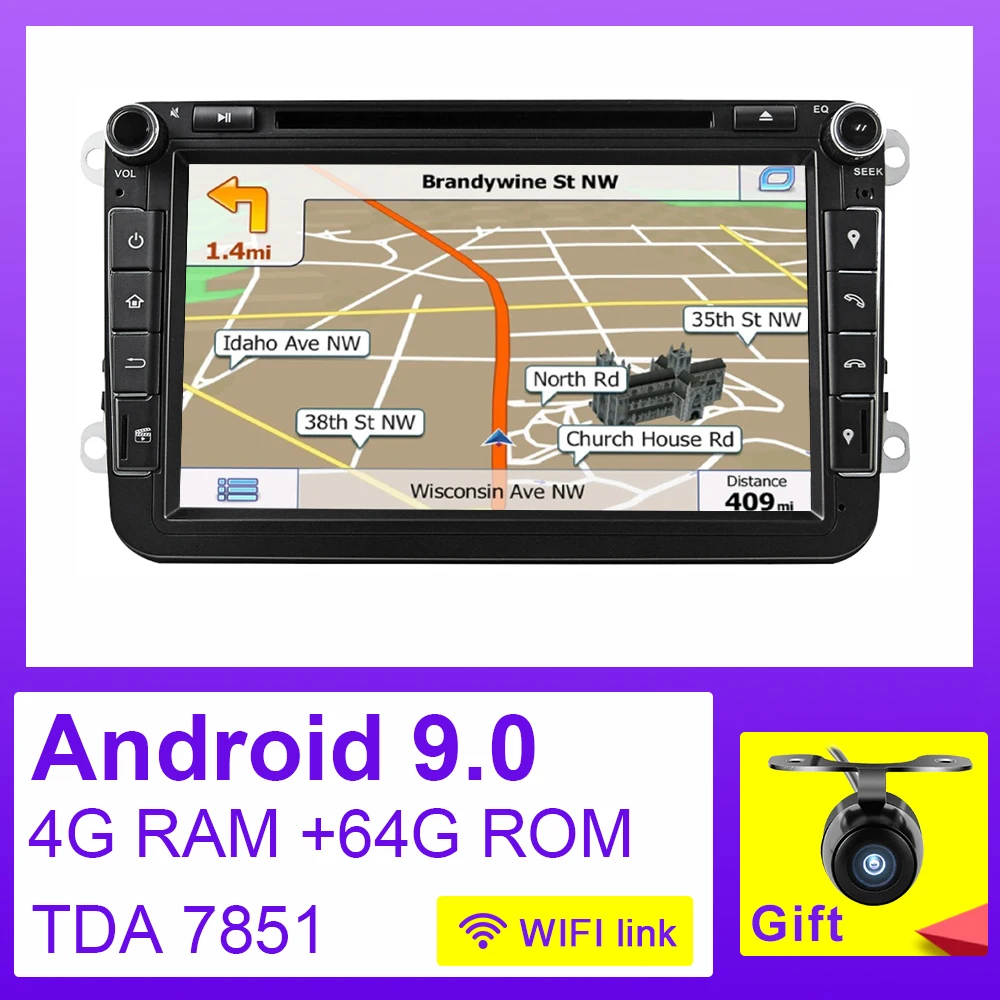 Eunavi Android 9,0 Восьмиядерный 4 Гб ram автомобильный DVD для VW Passat CC Polo GOLF 5 6 Touran EOS T5 Sharan Jetta Tiguan gps Радио сиденье A - Цвет: 4G 64G