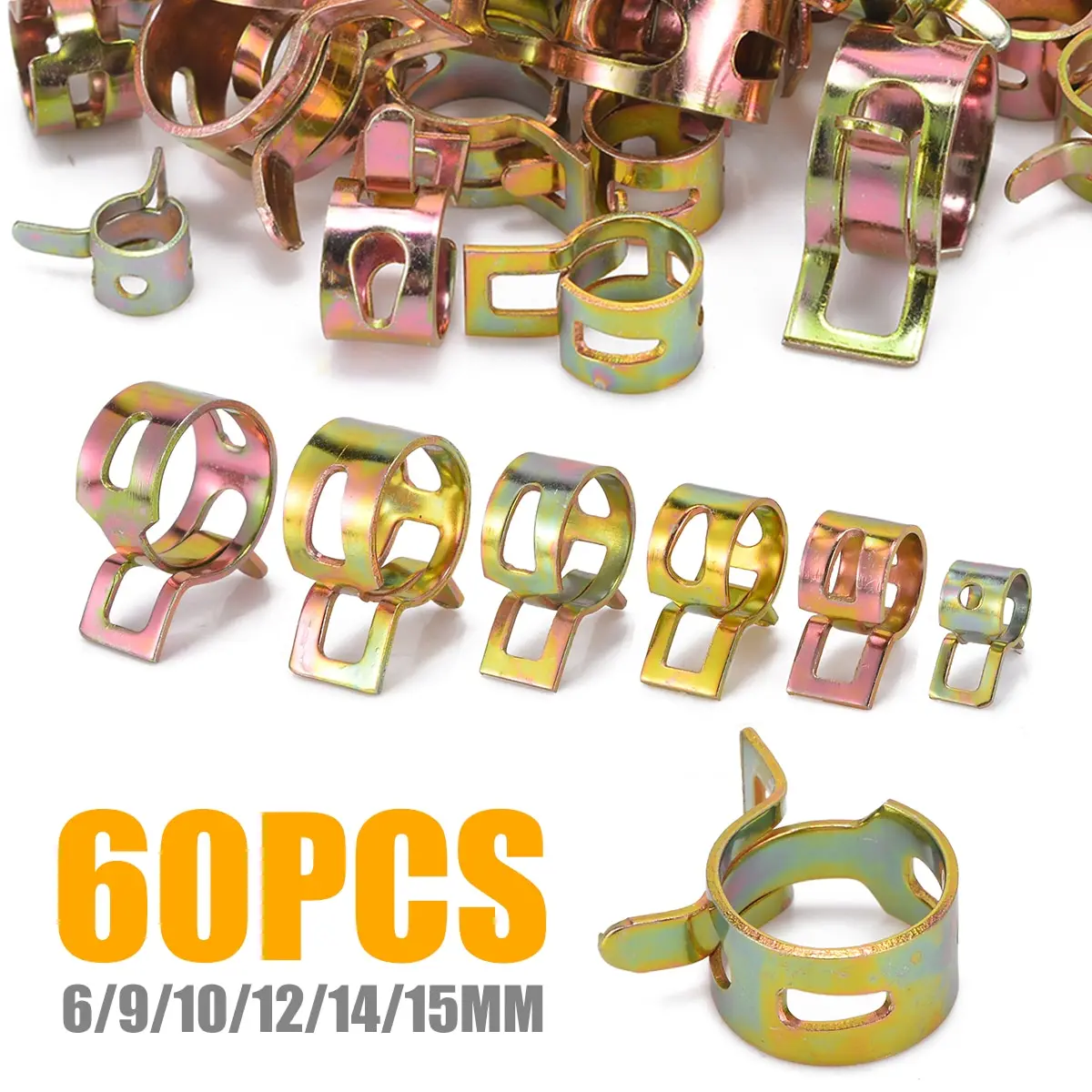 

60pcs/set 6/9/10/12/14/15MM Spring Steel Hose Spring Clip Fuel Oil Water Hose Pipe Tube Clamp Hardware Fastener