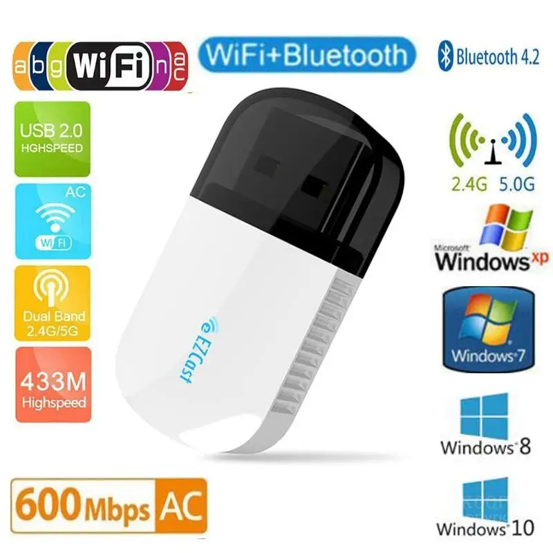 Беспроводной Bluetooth 4 2 USB WIFI адаптер 5 ГГц Двухдиапазонный 600 Мбит/с Ethernet Lan Wifi донгл