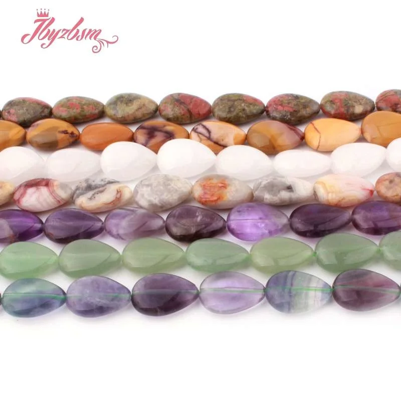 Natural Drop Fluorite Quartz Rhodonite Agates Stone Beads Loose 13x18mm For DIY Necklace Jewelry Making Strand 15