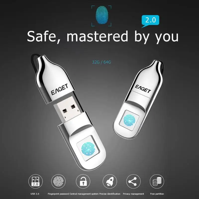 EAGET FU5 32/64 ГБ флеш-диск USB 2,0 Портативный распознавание отпечатка зашифрованный безопасности памяти usb-накопитель