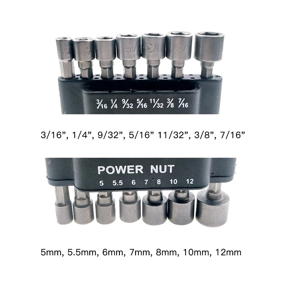 14pc Power Nut Driver Set Hex Socket Adapter Drill Bits 6.35mm Hex Shank Adapter Dopsleutelset Doppenset Douille Pour Cliquet