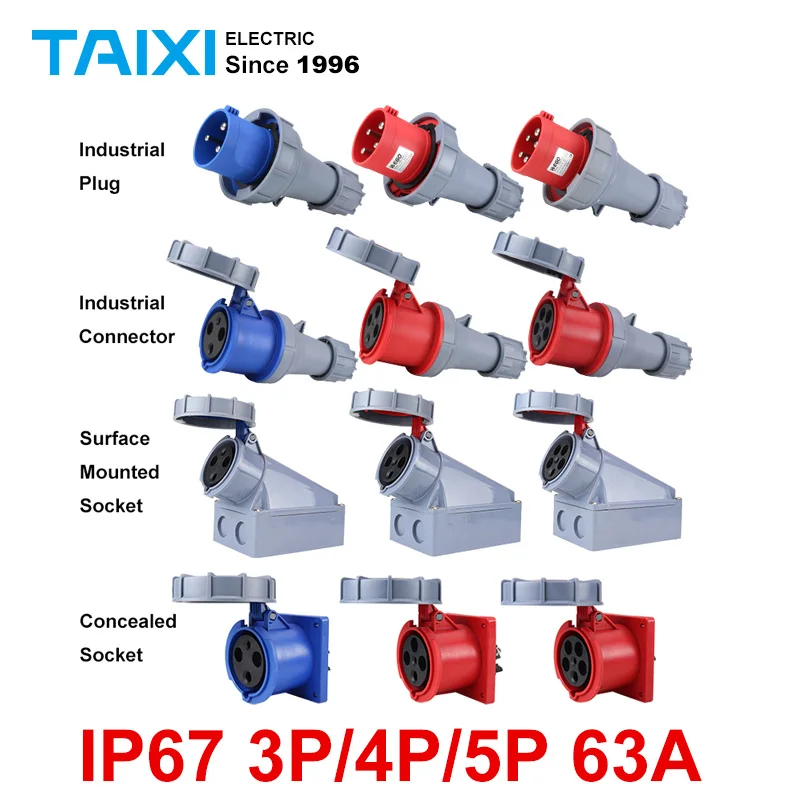 

IP67 Waterproof Industrial Plug and Socket Connector 3P4P 5P 63A Waterproof Docking Aviation Socket