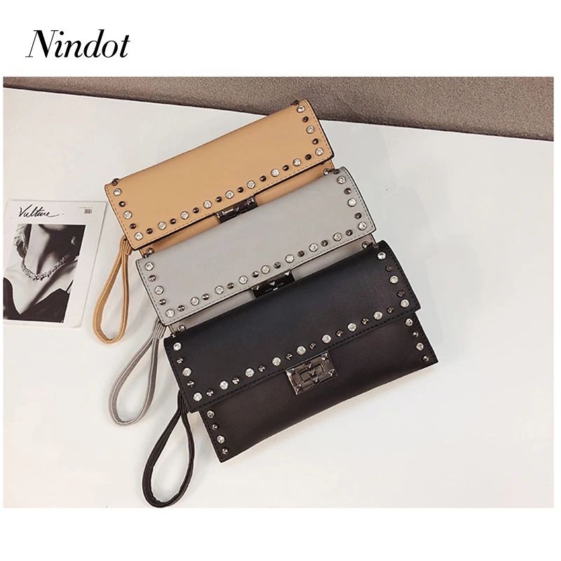 Nindot серый клатч, однотонный Модный чехол, женская сумка из искусственной кожи с заклепками, сумка через плечо, дневной клатч, вечерняя сумка-конверт