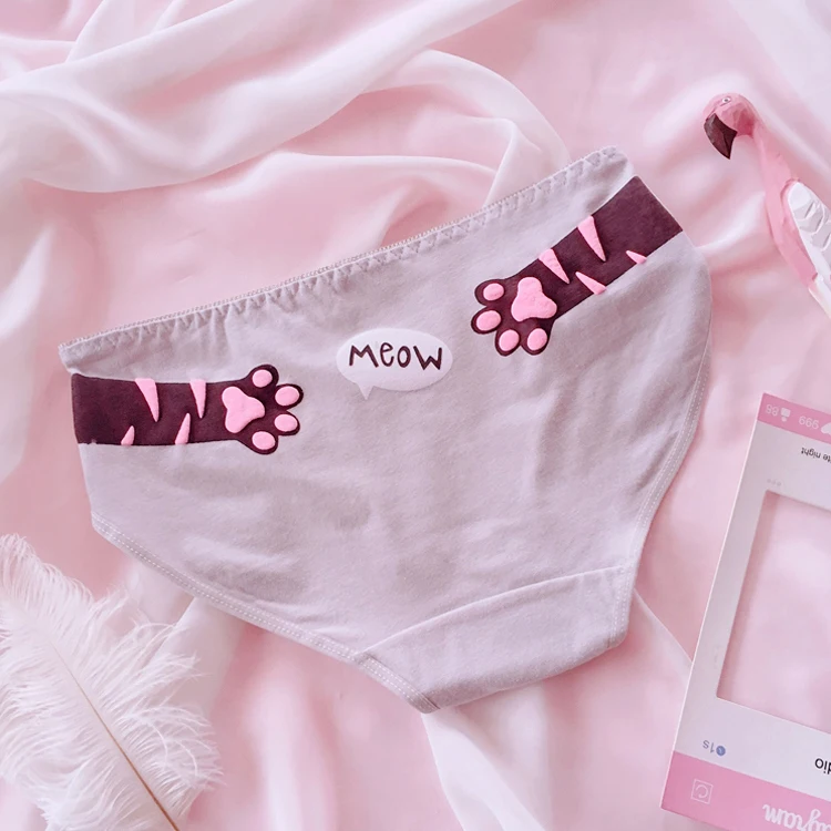 Японские Супер Kawaii девушка милая кошачья лапа печатных мультфильм трусики нижнее белье ЛОЛИТА трусы женские сексуальные девушки подростка хлопок белье