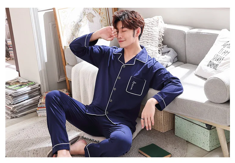 Couples Pajamas Long Sleeve Pure Cotton Spring And Autumn Cotton Pajamas Women's Men Summer Thin Section Homewear Set