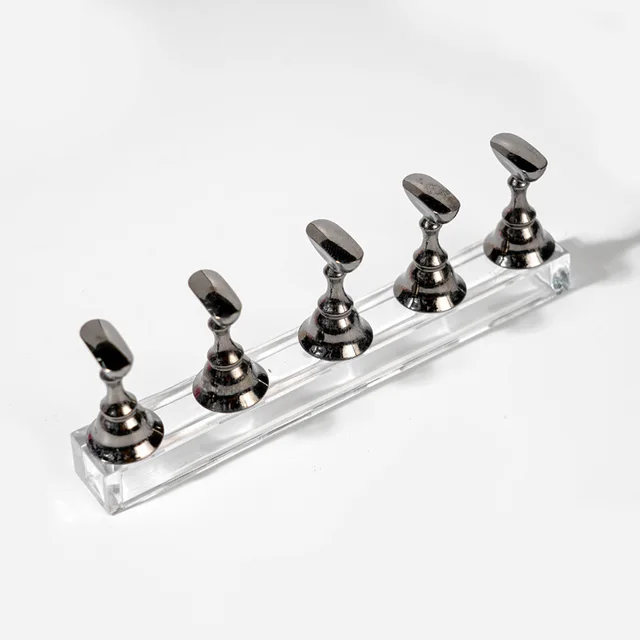 Multi-color 5Pcs Magnet Magnetic Nail Tip Display Work Stand Set 10.5X7X1.5cm 5Pcs Press On Nail Tool Nail Art Practice Holder Metal Black